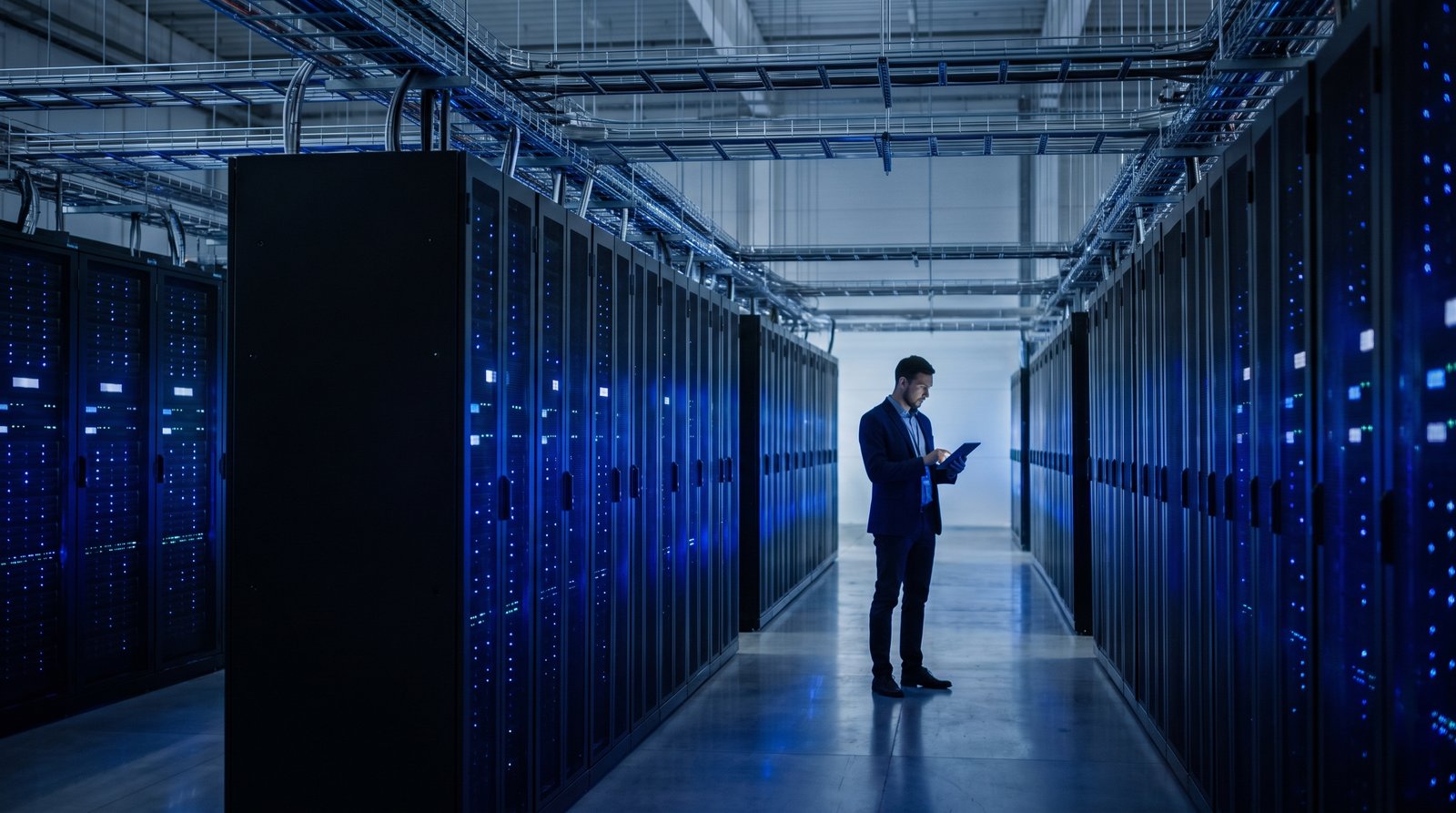 Administrador de sistemas gestionando un data center